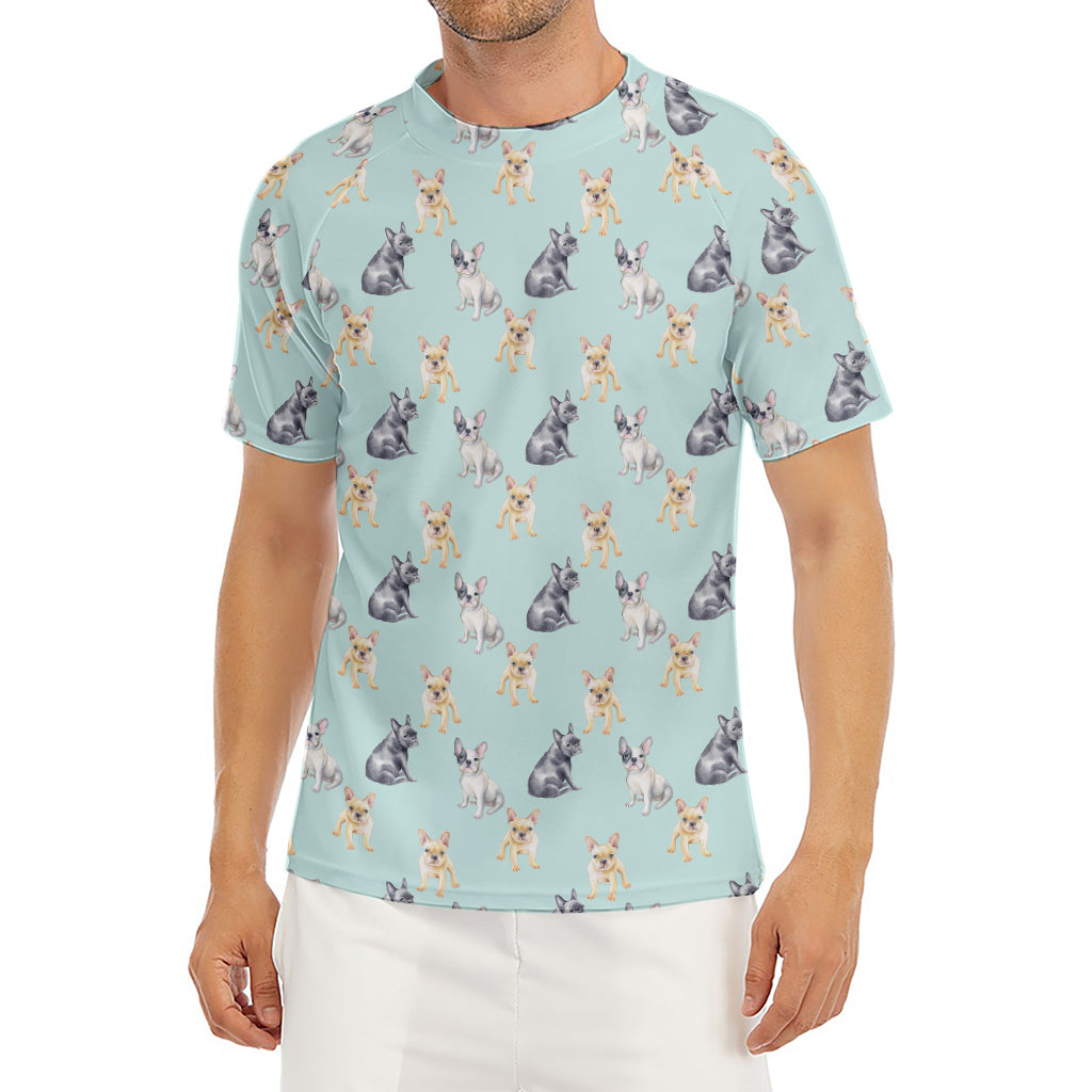 Watercolor French Bulldog Pattern Print Men's Short Sleeve Rash Guard