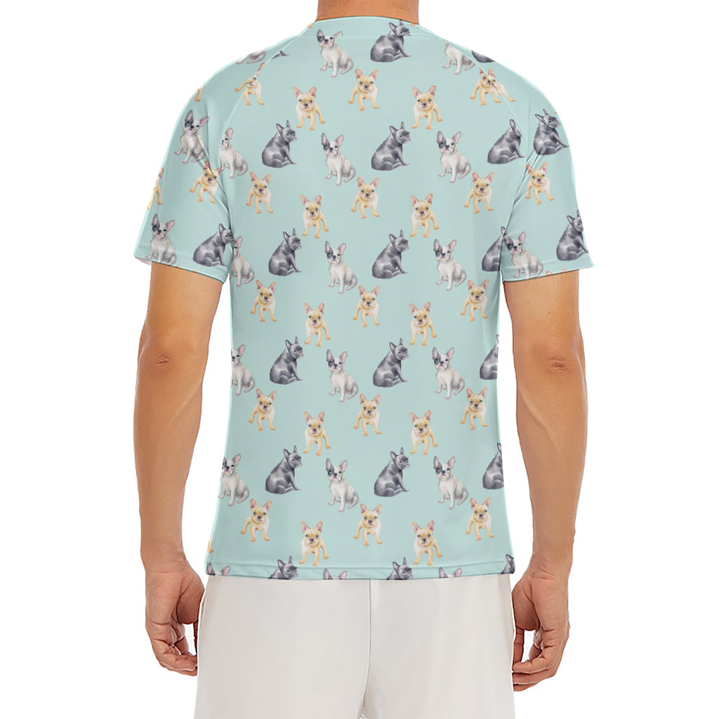 Watercolor French Bulldog Pattern Print Men's Short Sleeve Rash Guard