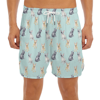 Watercolor French Bulldog Pattern Print Men's Split Running Shorts
