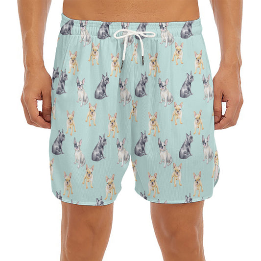 Watercolor French Bulldog Pattern Print Men's Split Running Shorts