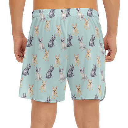 Watercolor French Bulldog Pattern Print Men's Split Running Shorts