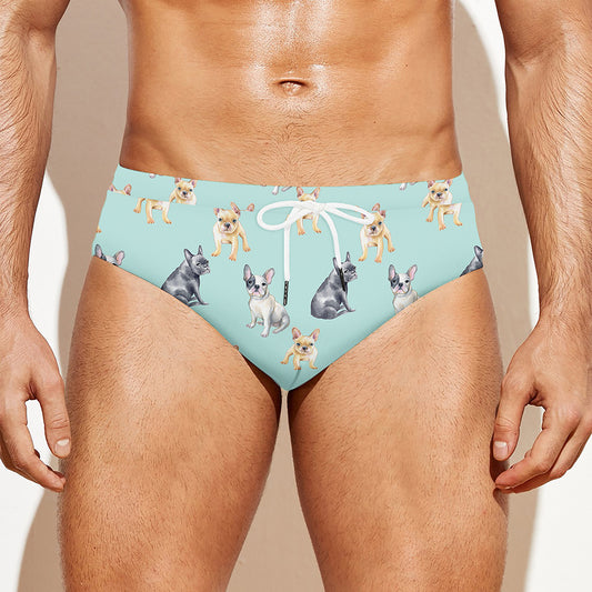 Watercolor French Bulldog Pattern Print Men's Swim Briefs