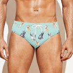Watercolor French Bulldog Pattern Print Men's Swim Briefs