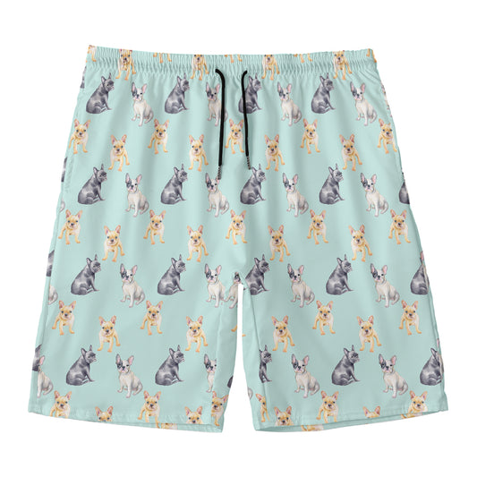 Watercolor French Bulldog Pattern Print Men's Swim Trunks