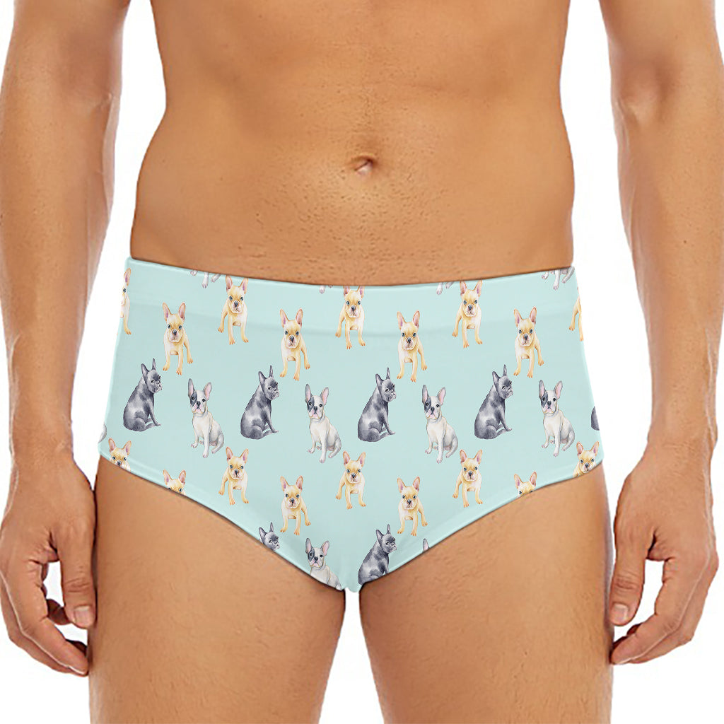 Watercolor French Bulldog Pattern Print Men's Triangle Swim Briefs