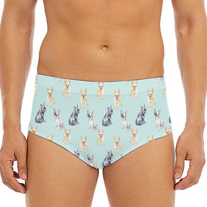 Watercolor French Bulldog Pattern Print Men's Triangle Swim Briefs
