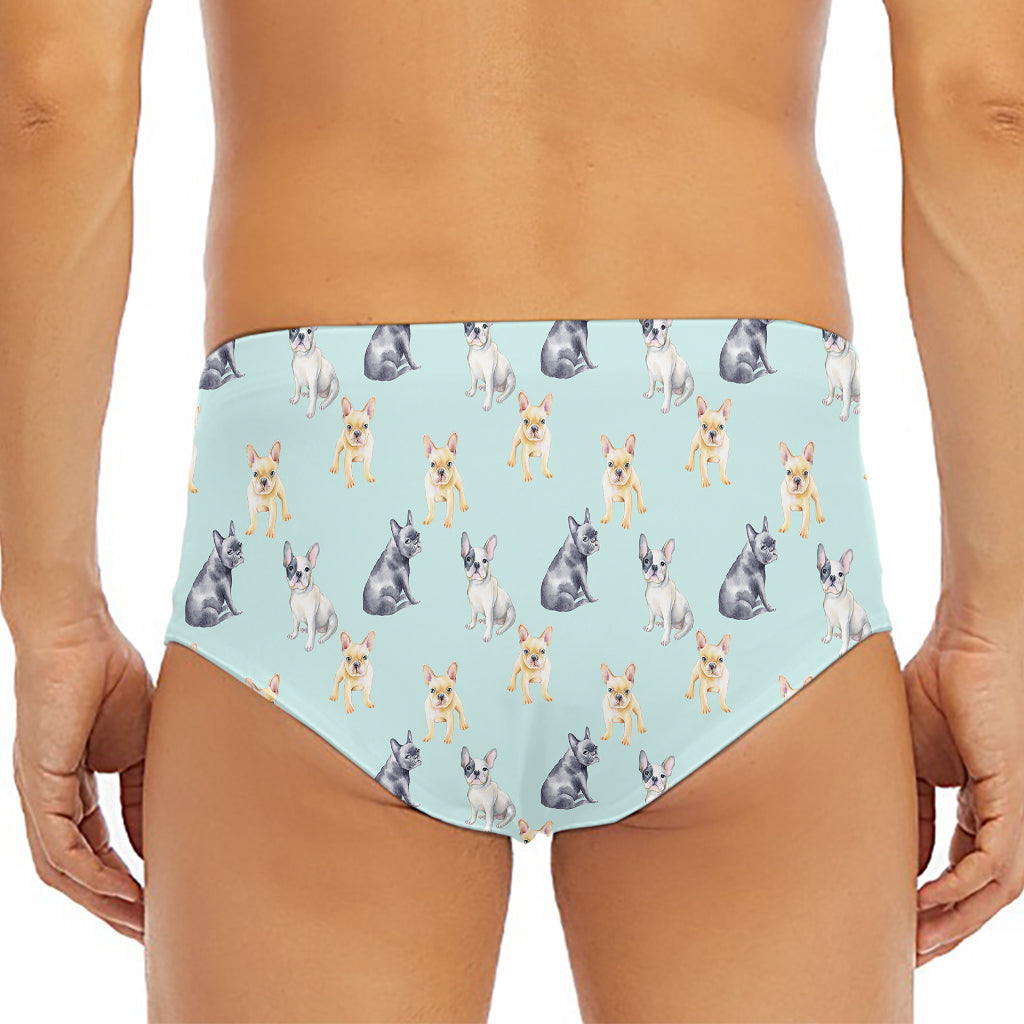 Watercolor French Bulldog Pattern Print Men's Triangle Swim Briefs