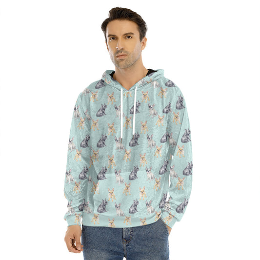 Watercolor French Bulldog Pattern Print Men's Velvet Pullover Hoodie