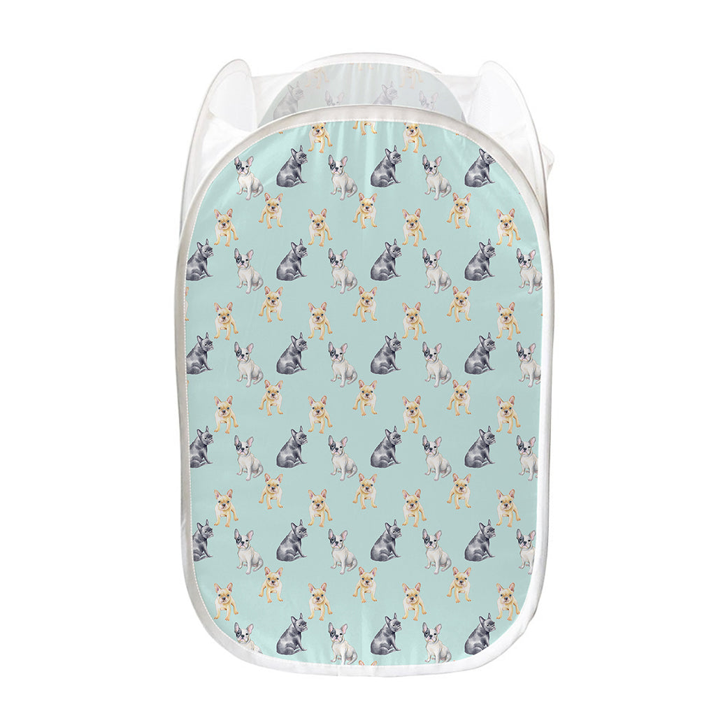 Watercolor French Bulldog Pattern Print Mesh Laundry Hamper