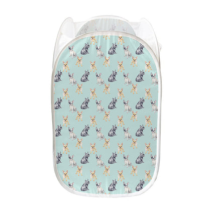 Watercolor French Bulldog Pattern Print Mesh Laundry Hamper