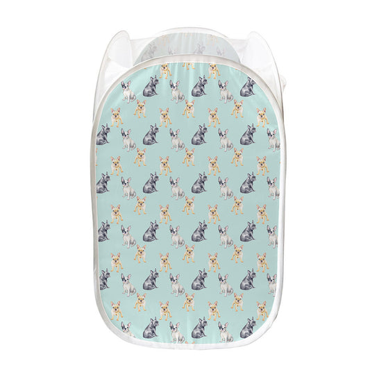 Watercolor French Bulldog Pattern Print Mesh Laundry Hamper