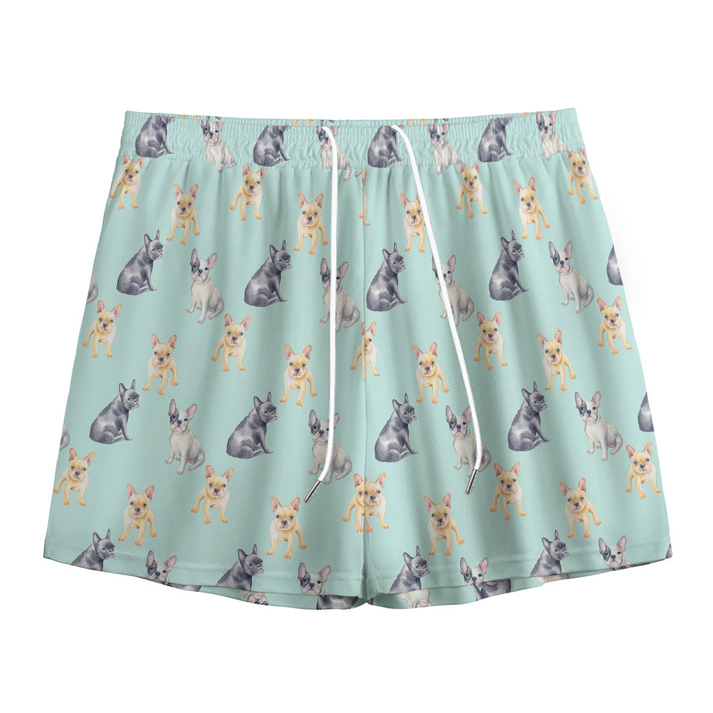 Watercolor French Bulldog Pattern Print Mesh Shorts