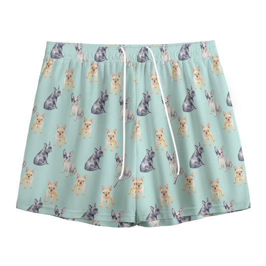 Watercolor French Bulldog Pattern Print Mesh Shorts