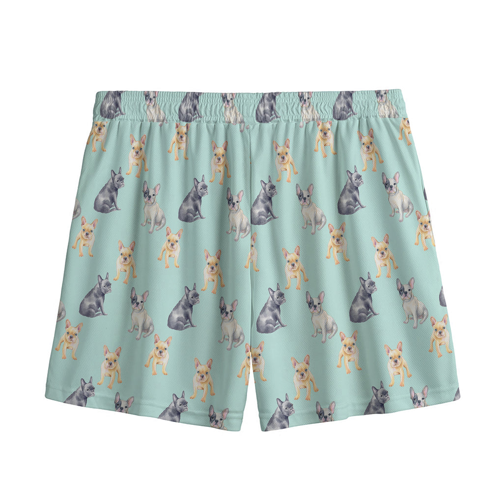 Watercolor French Bulldog Pattern Print Mesh Shorts