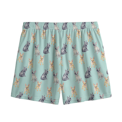 Watercolor French Bulldog Pattern Print Mesh Shorts