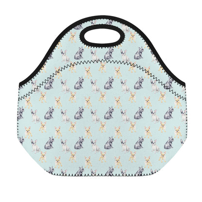 Watercolor French Bulldog Pattern Print Neoprene Lunch Bag