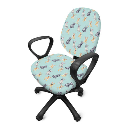 Watercolor French Bulldog Pattern Print Office Chair Cover