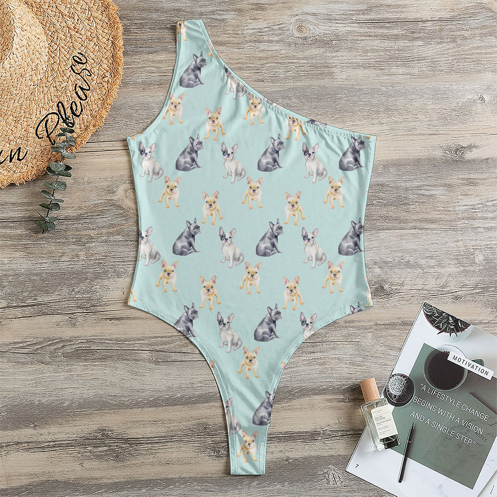 Watercolor French Bulldog Pattern Print One Shoulder Bodysuit