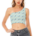 Watercolor French Bulldog Pattern Print One Shoulder Crop Top