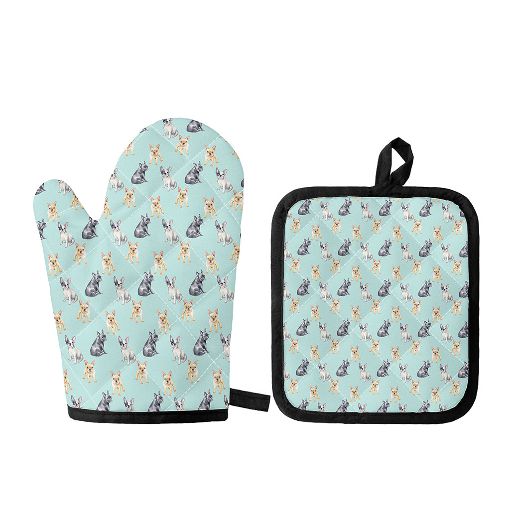 Watercolor French Bulldog Pattern Print Oven Mitt And Pot Holder Set