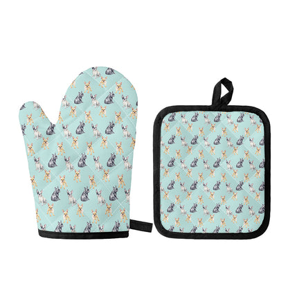 Watercolor French Bulldog Pattern Print Oven Mitt And Pot Holder Set