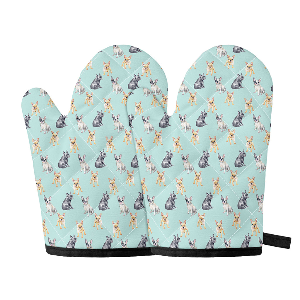 Watercolor French Bulldog Pattern Print Oven Mitts