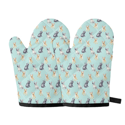 Watercolor French Bulldog Pattern Print Oven Mitts