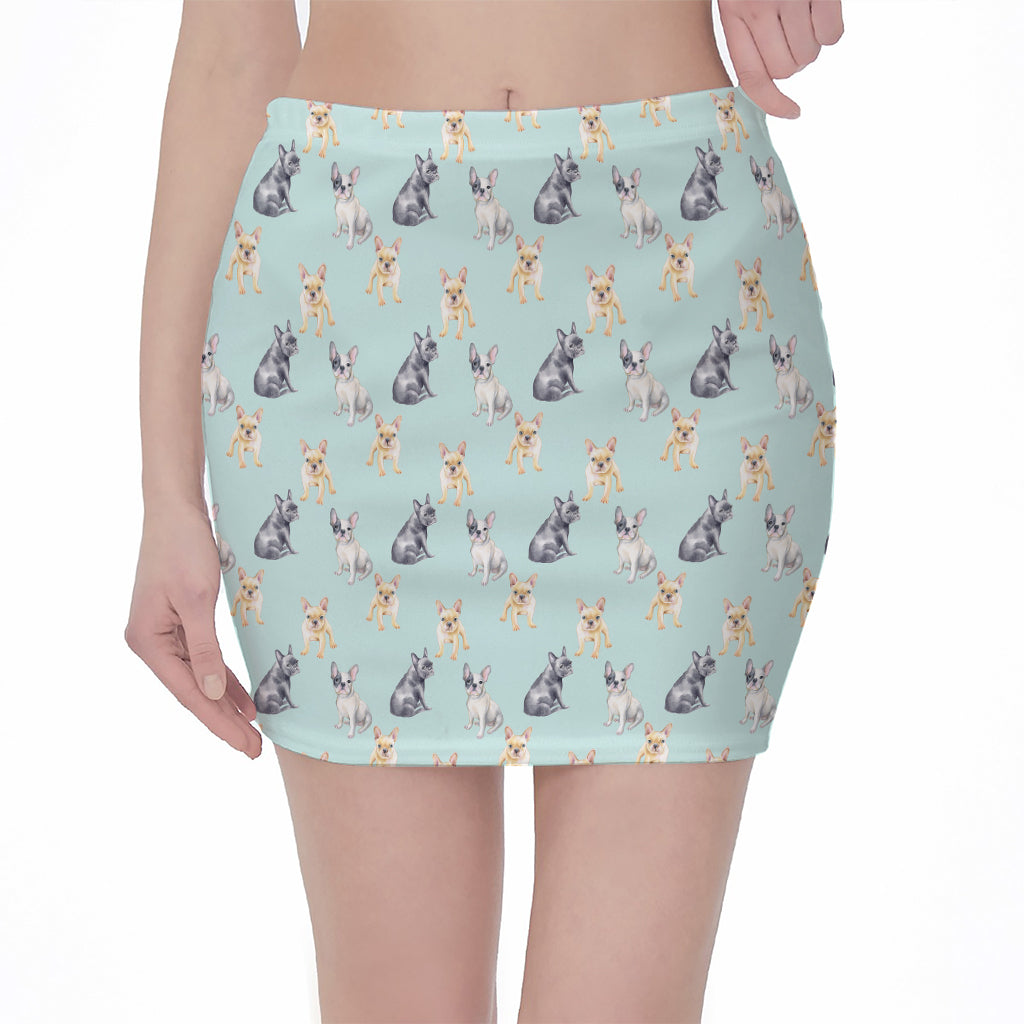 Watercolor French Bulldog Pattern Print Pencil Mini Skirt