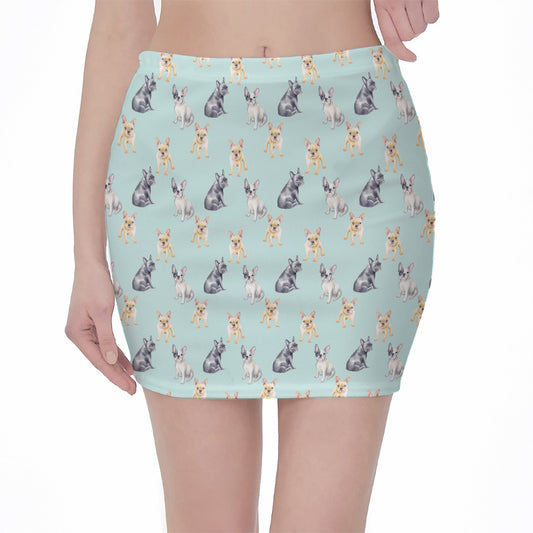 Watercolor French Bulldog Pattern Print Pencil Mini Skirt