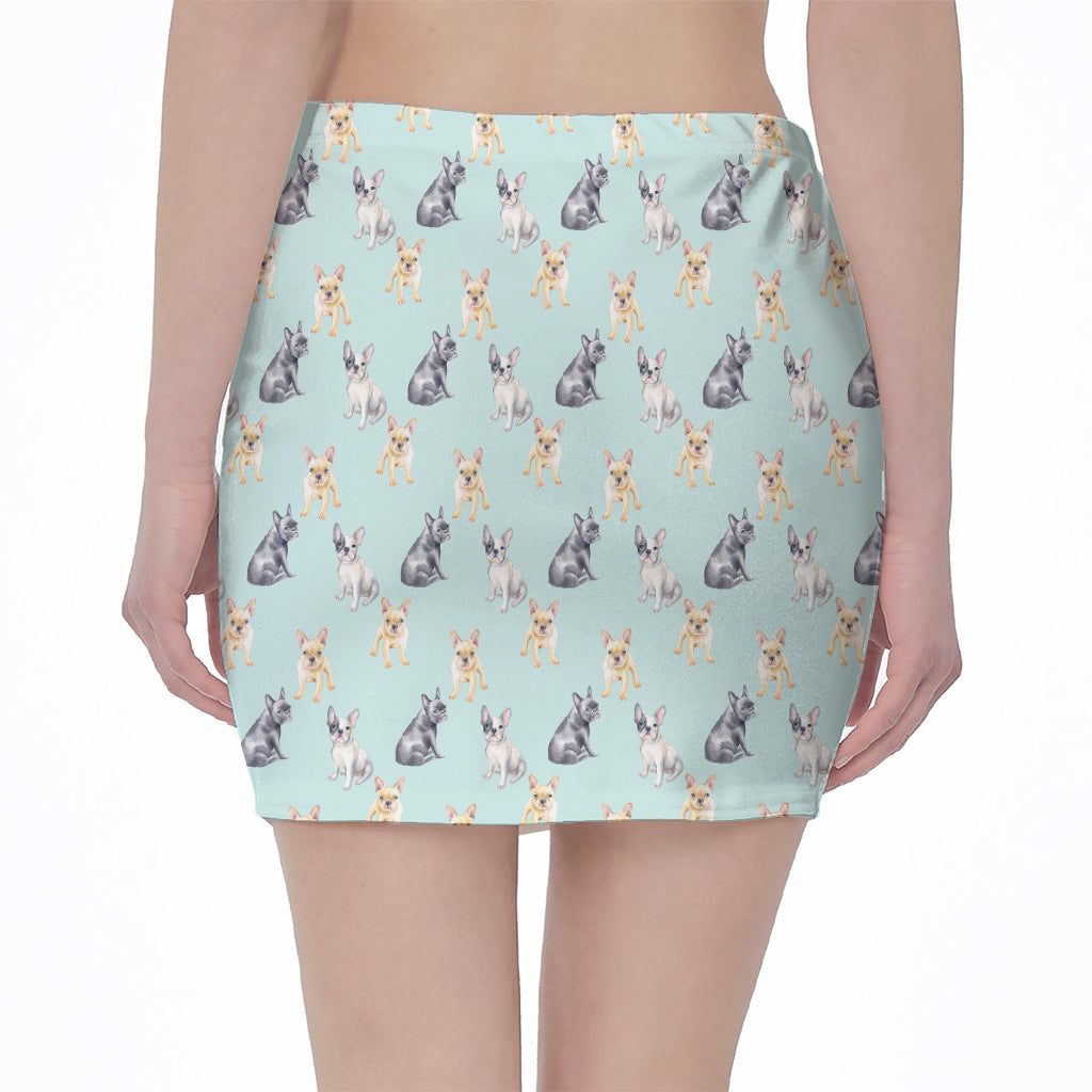 Watercolor French Bulldog Pattern Print Pencil Mini Skirt
