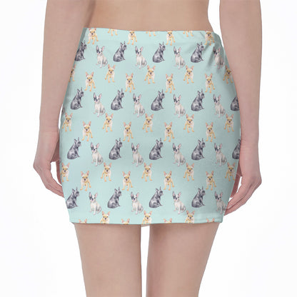 Watercolor French Bulldog Pattern Print Pencil Mini Skirt