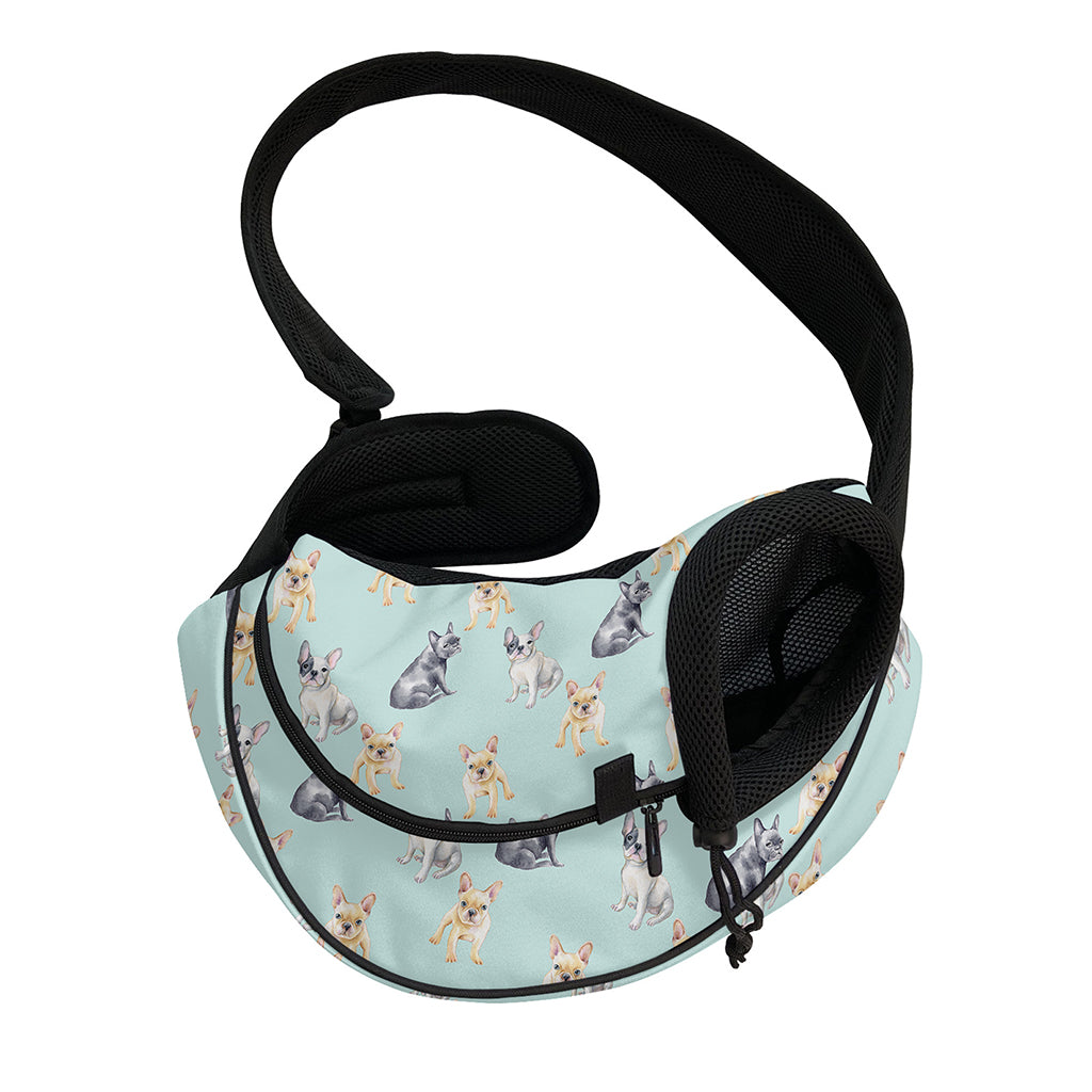 Watercolor French Bulldog Pattern Print Pet Sling Carrier