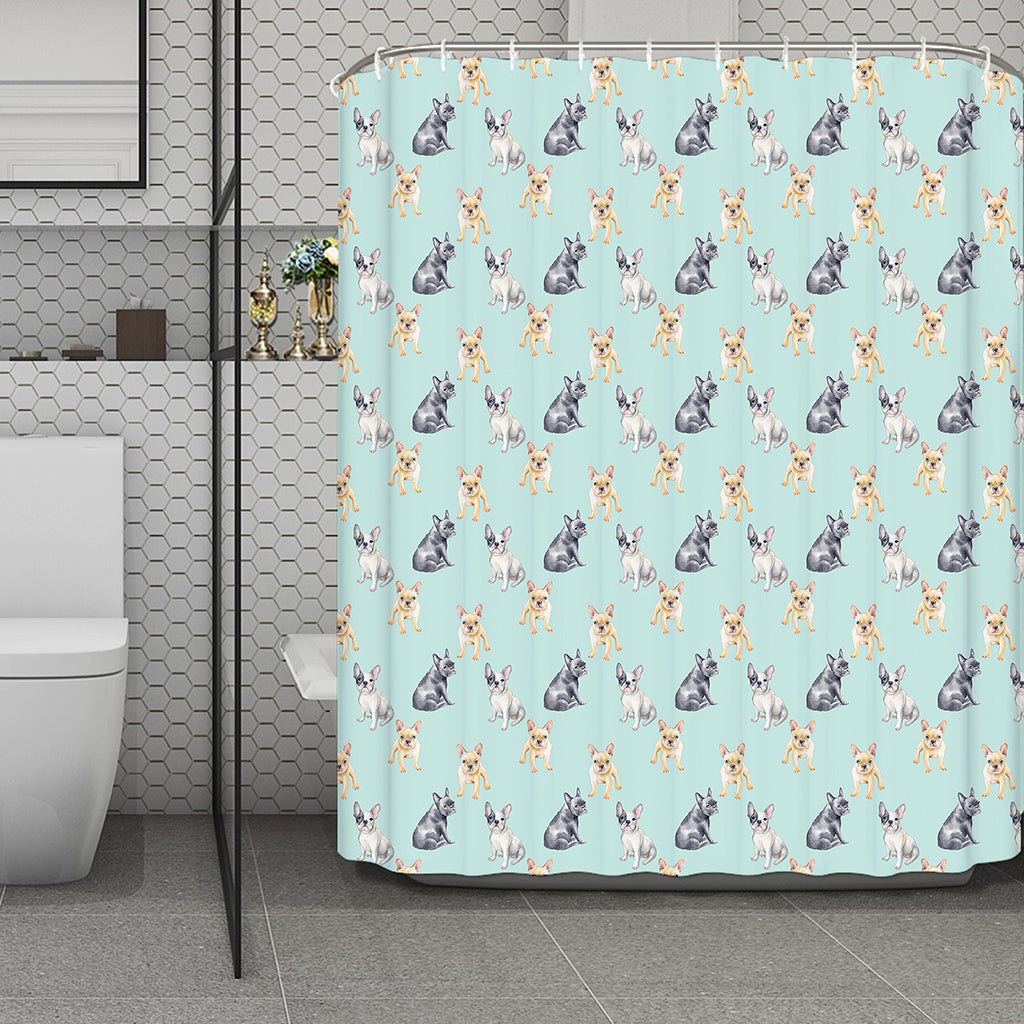 Watercolor French Bulldog Pattern Print Polyester Shower Curtain