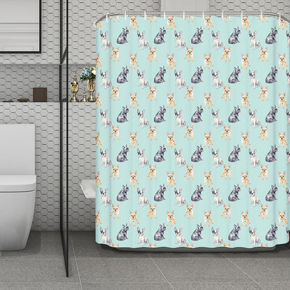 Watercolor French Bulldog Pattern Print Polyester Shower Curtain