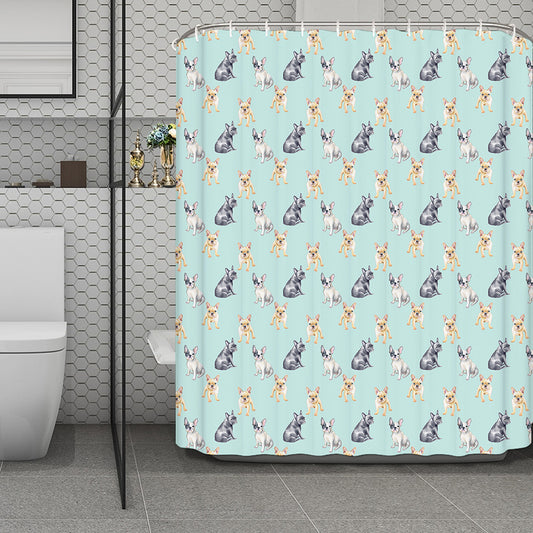 Watercolor French Bulldog Pattern Print Polyester Shower Curtain