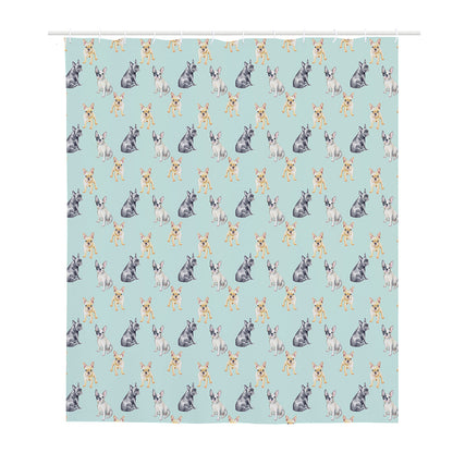 Watercolor French Bulldog Pattern Print Polyester Shower Curtain