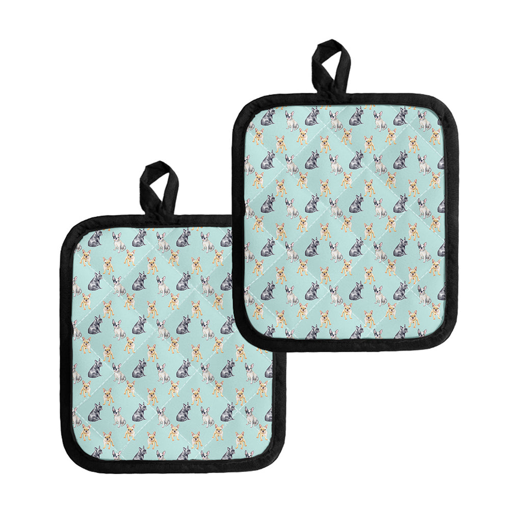 Watercolor French Bulldog Pattern Print Pot Holders