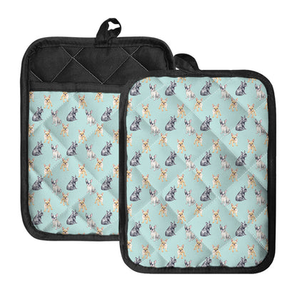 Watercolor French Bulldog Pattern Print Pot Holders With Pocket