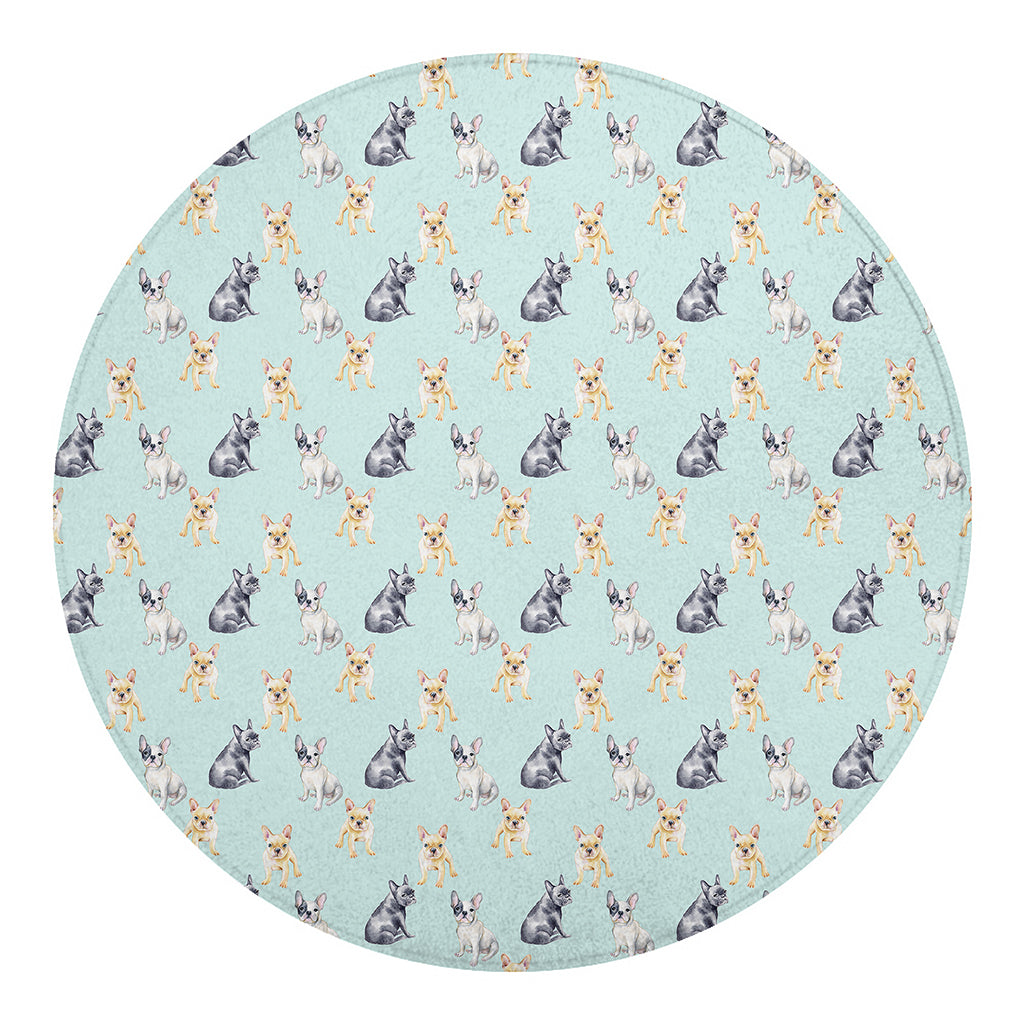 Watercolor French Bulldog Pattern Print Round Blanket