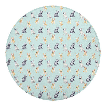 Watercolor French Bulldog Pattern Print Round Blanket