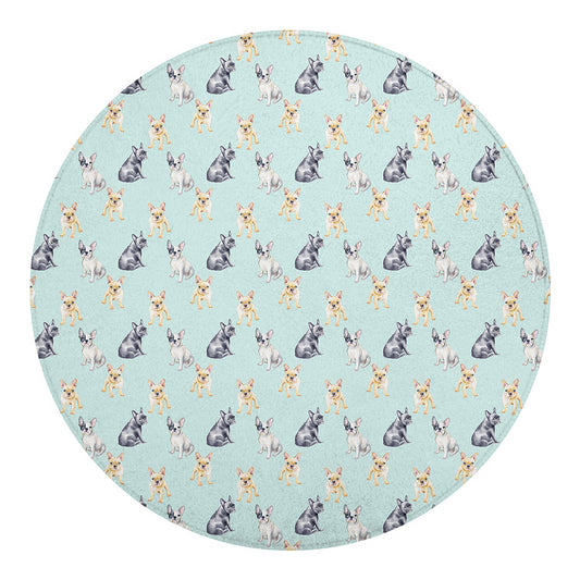 Watercolor French Bulldog Pattern Print Round Blanket
