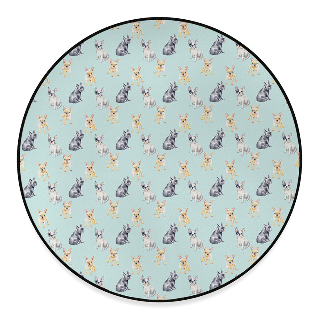 Watercolor French Bulldog Pattern Print Round Floor Mat