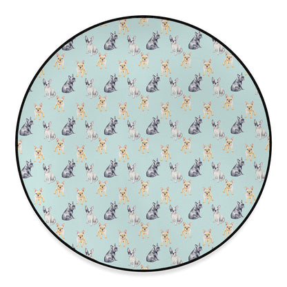 Watercolor French Bulldog Pattern Print Round Floor Mat