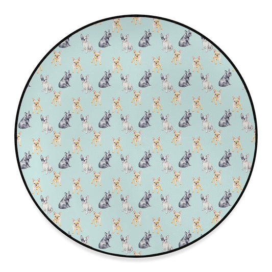 Watercolor French Bulldog Pattern Print Round Floor Mat