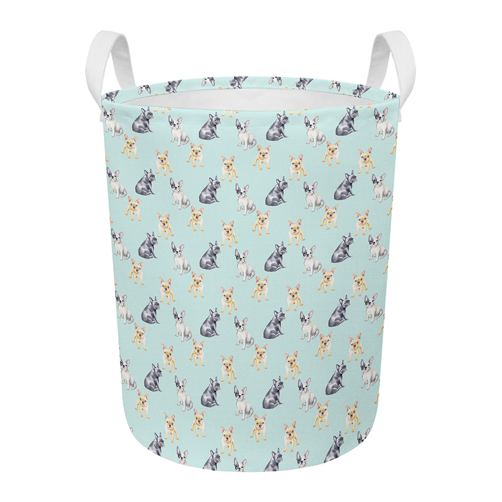 Watercolor French Bulldog Pattern Print Round Laundry Basket