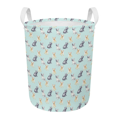 Watercolor French Bulldog Pattern Print Round Laundry Basket