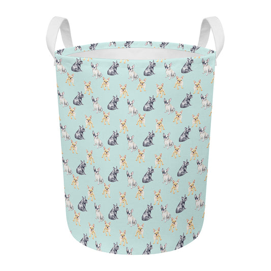 Watercolor French Bulldog Pattern Print Round Laundry Basket