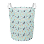 Watercolor French Bulldog Pattern Print Round Laundry Basket