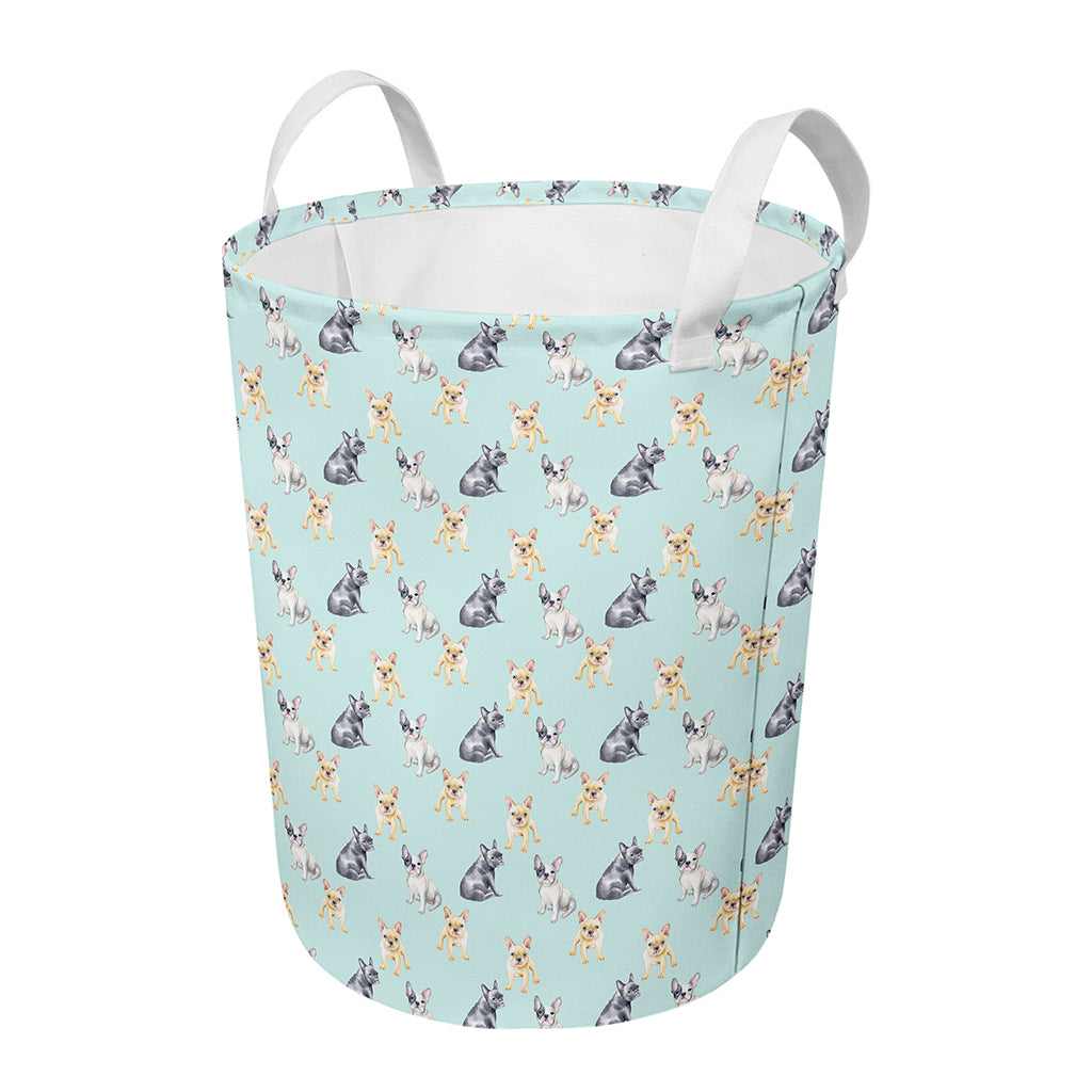 Watercolor French Bulldog Pattern Print Round Laundry Basket
