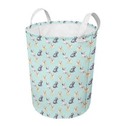 Watercolor French Bulldog Pattern Print Round Laundry Basket